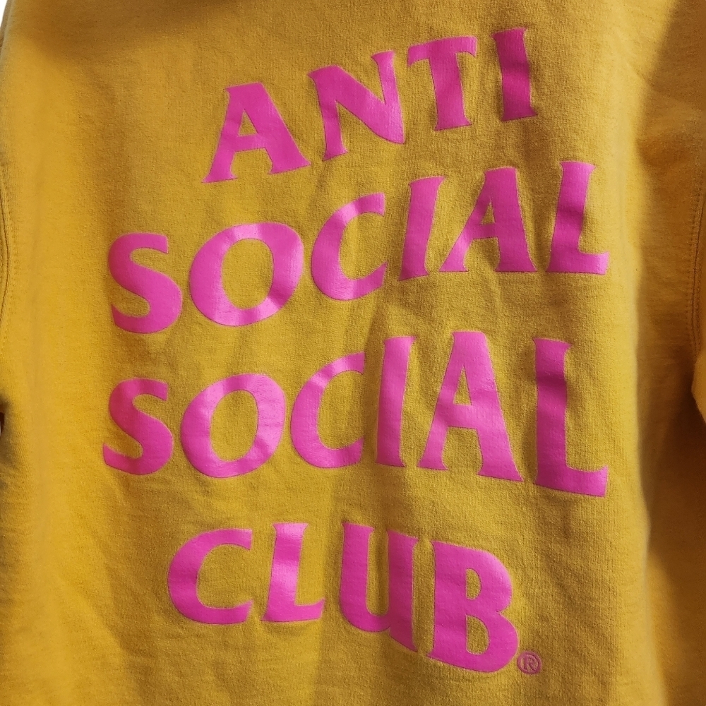 Anti Social Social Club The Grove Hoodie Sweater Medium Unisex Yellow Pullover - Picture 6 of 9